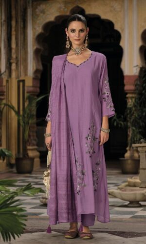 Fancy Purple Kantha Hand-Work Suit With Luxury Muslin Shawl