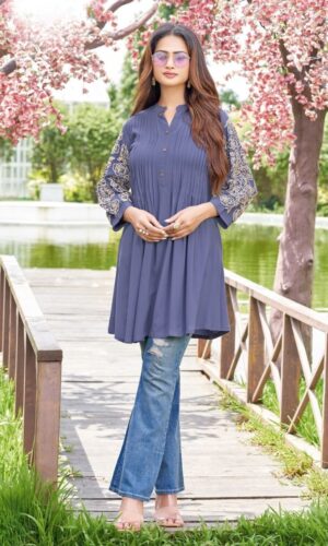 Modern Rayon Slub Hand-Embellished Designer Top