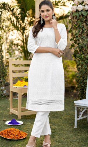 Chikankari Kurti With Rainbow Kota Shawl