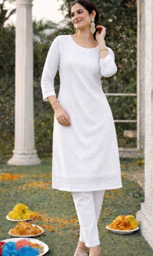 Straight Chikankari Set With Shawl