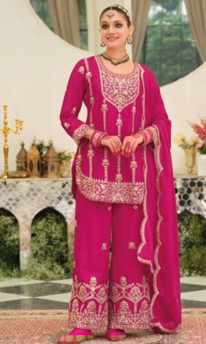 Exquisite Embroidered Chinon Set With Shawl