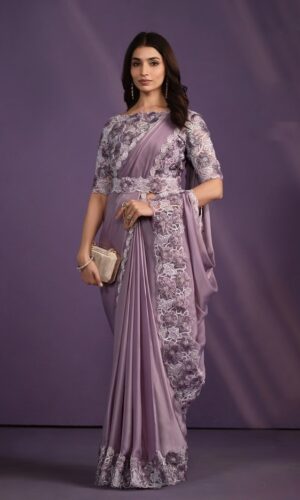 Crepe Satin Silk Saree With Embroidered Organza Blouse