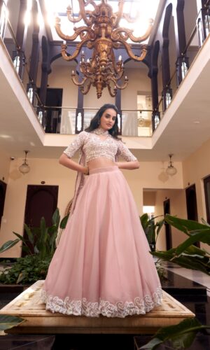 Pearl-Embellished Silk Lehenga With Sequins Embroidery(Made with Premium Fabric)