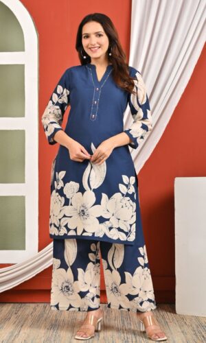 Blue Pure Cotton Threadwork Co-ord Set