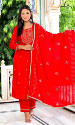 Crimson Red Pure Cotton Suit