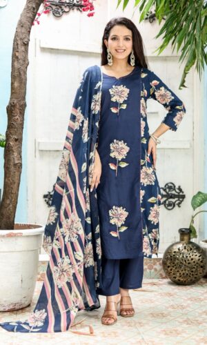 Navy Midnight Floral Appliqué Ensemble