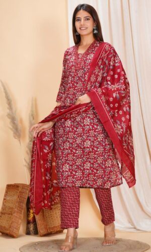 Hand-Crafted Flex Cotton Suit In Traditional Block Motifs