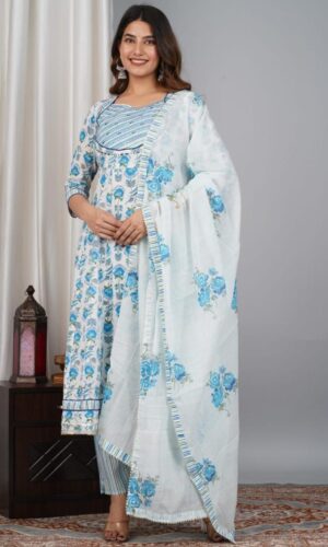 Hand Embellished Anarkali In Premium Soft Cotton