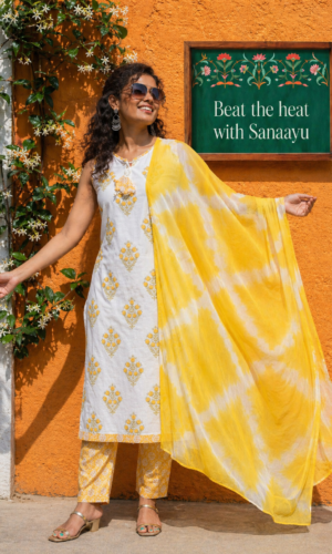 Sunshine Floral Hand-Block Pure Cotton Suit
