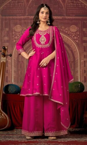 Heavy Vichitra Silk Blooming Embroidery Set With Shawl