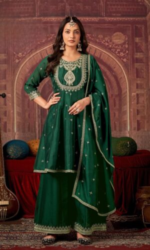 Designer Embroidered Vichitra Silk Ethnic Set