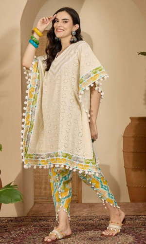 Regal Cotton Kaftan Suite featuring Meticulous Handwork Accents