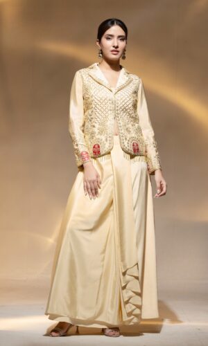 Cream-Coloured Solid Satin Set